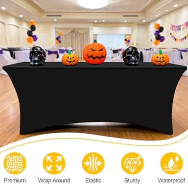Smiry 6 Pack Spandex Table Cloth 8FT, Elastic Fitted Stretch Tablecloths, Washable and Wrinkle Free Rectangular Patio Table Cover for Outdoor, Wedding, Banquet & Parties (Black, 96Lx30Wx30H Inch) - Image 5