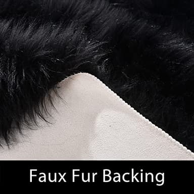 Latepis Black Round Rug 4 ft, Faux Fur Sheepskin Circle Rug for Living Room, Fluffy Washable Rug for Bedroom, Teen Room, Dorm, Cute Room Décor - Image 3