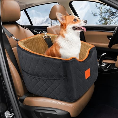 XIEEAOZEE Dog Car Seat for Small Dogs, Memory Foam Booster Dog Seat for Dogs up to 35 lbs, Elevated Pet Car Seat with Washable Removable Cover, Storage Pockets - Image 1