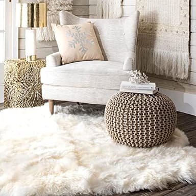 nuLOOM Bruges Knit Cotton Solid Round Filled Ottoman Pouf - Image 7