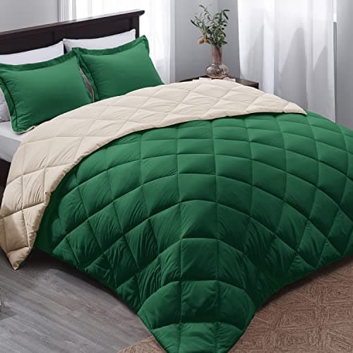 Beyond Twin Comforter - Reversible, All-Season, Forest Green/Ivory, 1 Comforter & 1 Pillow Sham - Image 1