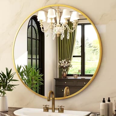 HARRITPURE Round Mirror 30 Gold Wall Mounted Circle Mirrors Vanity Mirror with Brushed Aluminum Alloy Frame Modern Decoration for Bathroom, Living Room, Vanity, Bedroom, Entryway - Image 10