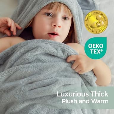 Momcozy Baby Bath Towels with Visualize Health Label - Ultra Soft & Absorbent Coral Fleece Hooded Towels for Newborn, Infant, Toddler (0-36 Months) Bath Essentials (Large Size,2 Pack) - Image 2