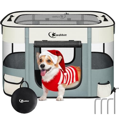 Siedihit Dog Playpen,Cat Pet Puppy Pen,Portable Playpens for Dogs Indoor Outdoor Travel Camping Use,Foldable Dog Kennel Crate for Rabbit Small Animals with and Tent Stakes (Grey, Lagre) - Image 1