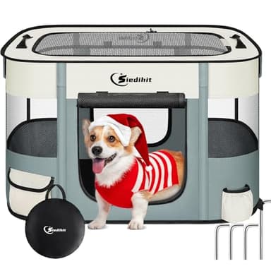 Siedihit Dog Playpen,Cat Pet Puppy Pen,Portable Playpens for Dogs Indoor Outdoor Travel Camping Use,Foldable Dog Kennel Crate for Rabbit Small Animals with and Tent Stakes (Grey, Lagre) - Image 1