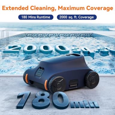 Cordless Pool Vacuum for Above Ground Pool, Robotic Pool Cleaner for Floor Cleaning, 130 Min Runtime, Powerful Suction, Self-Parking, Above Ground Pool Vacuum for Inground Pools up to 1291 Sq.ft - Image 3