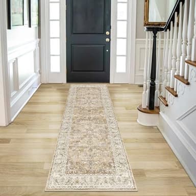 U'Artlines 2' x 6' Boho Hallway Runner Rug Vintage Farmhouse Non Slip Soft Washable Accent Runner Carpet for Kitchen, Entryway, Laundry, Living Room(Cream Tan) - Image 4