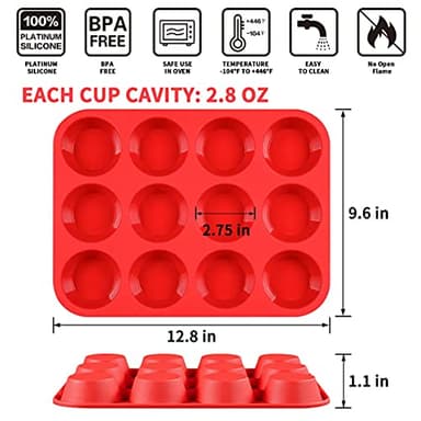 12 Cups Silicone Muffin Pan - Nonstick Cupcake Pan 1 Pack Regular Size Silicone Mold for Baking - Image 5