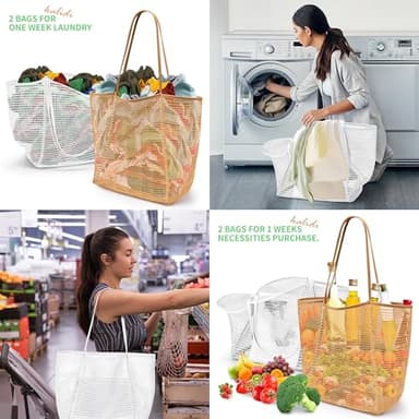 KALIDI Reusable Grocery bag, 2 Packs Large Tote Bag 15"X16" Durable Mesh Foldable Daily Utility Shopping Laundry BAG - Image 6
