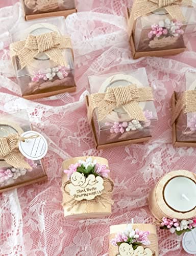 Ju's Favors Wooden Candle Holders (Set of 10), Baby Shower Favors, Candle Favors for Guests, Baby Christening Party Favors for Guests.(Light brown-pink) - Image 2