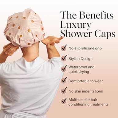 Kitsch Luxury Shower Caps for Women Reusable Waterproof - Large Shower Cap for Women, Non-slip, Quick-dry Hair Cap for Long and Short Hair, Comfortable and Stylish Design - Blush Dot - Image 2