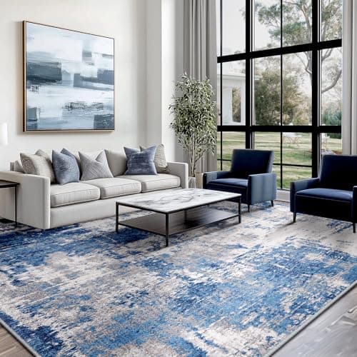 RELEANY Washable Area Rugs 8'x10' Non-Slip Modern Abstract Soft for Living Room Entryway Bedroom Nursery, Print Pattern, Blue Grey Navy Gray - Image 1