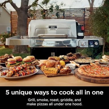 Ninja FlexFlame, Grill and Smoker, Electric and Propane Grill, Roaster, BBQ Grill, 5-in-1 Cooking System, 3 Burner, Digital Control, Outdoor Cooking, Griddle, Pizza Maker, Stainless Steel, PG301 - Image 2