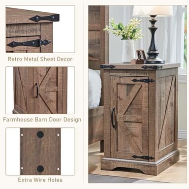 JXQTLINGMU Nightstand with Charging Station, Rectangular Farmhouse End Table with Barn Door and Adjustable Storage Shelf, 17" Deep Wood Rustic Sofa Side Table for Living Room, Bedroom, Light Brown - Image 7