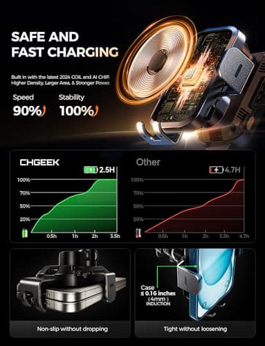CHGeek Wireless Car Charger Phone Holder Mount, 15W Fast Charging Auto Clamping Phone Holders for Your Car Dashboard Windshield Air Vent Car Accessories for iPhone, Samsung Galaxy, Google Pixel etc - Image 8