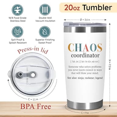 TEEZWONDER Appreciation Gifts For Coworkers - Chaos Coordinator Insulated Coffee Tumbler with Lid 20 oz - Teacher Retirement Thank You Birthday Gifts for Women Friends Coworkers Boss Employee - Image 3