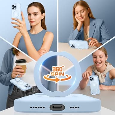 for iPhone 16 Pro Max Case for Women,[Compatible with Magsafe][360° Spin Magnetic Stand][Cute Wave Edge][Military-Grade Protection]Translucent Matte Phone Case for iPhone 16 ProMax, Baby Blue - Image 5