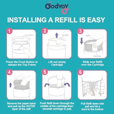 Refills Compatible with DEKOR Classic Diaper Pail Refill Bags| 4 Pack| Super Powerful Odor Eliminator Extra Thick Diaper Pail Bags| Each Holds up to 2772 Diapers| Fresh Lemon Scent| Easy to Replace - Image 7