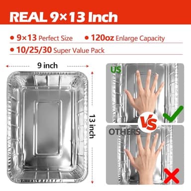 MAXTBEE Aluminum Pans Foil Pans, 30 Pack 9x13 Disposable Aluminum Trays Half Size Heavy Duty Tin Foil Trays Food Containers For Cooking, Baking, Roasting, Heating or Steam Table - Image 3