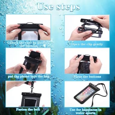 Famoby Up to 8.3" 5 Pack Multicolor Universal Waterproof Phone Pouch, Phone Waterproof Case Dry Bag,Protection Level: IP68,Outdoor Sports for Apple iPhone,Samsung,and More,Black,Blue,Pink,Orange,Green - Image 8