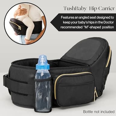 Tushbaby The Original Safety-Certified Hip Carrier for Babies & Toddlers: Machine Washable Child Waist Seat with Pocket Storage, As Seen on Shark Tank (23”-44” waist, 0-3 yrs up to 45lbs) – Black/Gold - Image 6