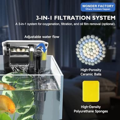Small Aquarium Starter Kit, 2.6 Gallon Glass Betta Fish Tank with Heater Self Cleaning System Efficiency Filter Bright Light Rocks Gravel Cleaning Tool Set, Leak-Proof Ultra-Clear Rimless Desktop Tank - Image 3