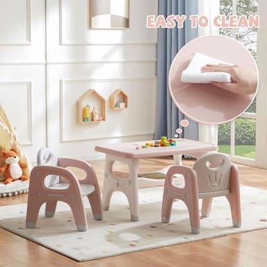 GITAWUSA Kids Table and 2 Chairs Set, Large Built-in Storage, Montessori Toddlers Table and Chairs Set, Kids Activity Table for Drawing Dining Playing, CPSC & ASTM Approved, Pink - Image 6