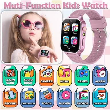 Kids Smart Watch with 2 Screen Protectors, 1.5'' Touch Screen, 26 Games, Audiobook, Learn Card, HD Camera, Video, Pedometer, Alarm Clock - Educational Wristwatch Learning Toy Fun for Birthday Gifts - Image 4