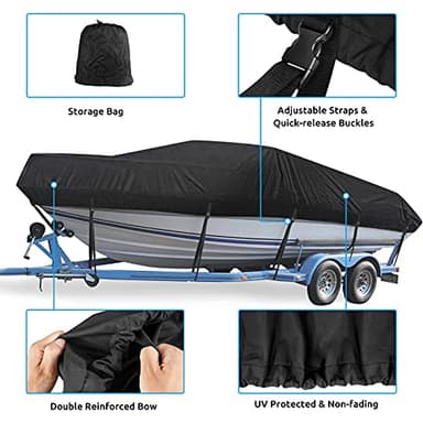 Mancro Boat Cover, 17-19ft Waterproof Trailerable Boat Cover, Heavy Duty UV Resistant Marine Grade Outboard Cover Compatible for Bass Boat, Fits Bayliner Tri-Hull V-Hull Fishing Runabout Boat, Black - Image 4
