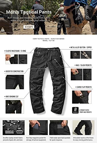 CQR Men's Flex Ripstop Tactical Pants, Water Resistant Stretch Cargo Pants, Lightweight EDC Hiking Work Pants, Dura Flex Black, 36W x 32L - Image 5