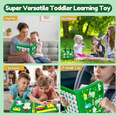 Qizfun Busy Board Book Montessori Toys for 1 2 3 4 Year Old, Boy Girl Birthday Gifts, Educational Sensory Learning Toys for Toddlers 1-3, Car Airplane Travel Activities Toys for Kids Ages 2-4 Year Old - Image 4