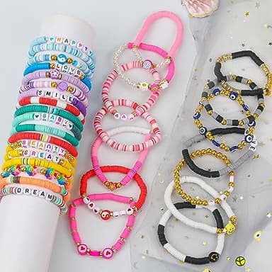 LUYI 32 Pcs Preppy Jewelry Bracelets for Women Clay Bead Colorful Surfer Heishi Bracelet Set Stackable Beaded Friendship Stretch Bracelets Boho Y2K Summer Beach Elastic Layering Bracelets - Image 6