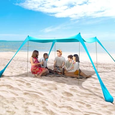 BOTINDO Family Beach Tent Canopy Sun Shade, Pop Up Grande Beach Tent Sun Shelter Stability 4 Poles with Portable Carry Bag Outdoor Shade for Fishing Backyard Camping (Turquoise, 10x10FT 4Pole) - Image 2