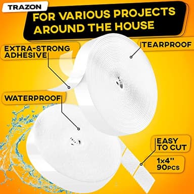 Hook and Loop Tape Roll with Heavy Duty Adhesive Industrial Strength Easy to Cut, Strong Hook and Loop Strips with Sticky Back, White, 1 Inch * 30 Feet - Image 2