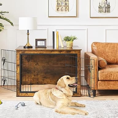 Yaheetech 40'' Dog Crate Furniture with Cushion Wooden Dog Crate with Double Doors/Adjustable Feet Side End Table for Small/Medium Dogs - Image 2