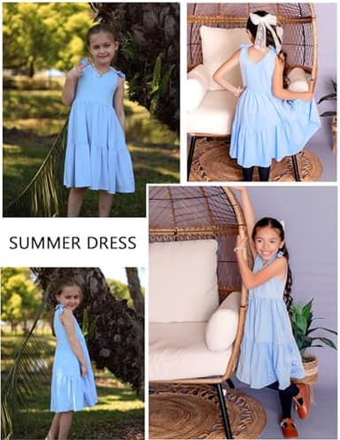 Arshiner Little Girl Dresses Toddler Light Blue Summer Backless Dress Casual Flower Girl Sundress 3-4T Blue Toddler Twirly Dresses for Girls - Image 5