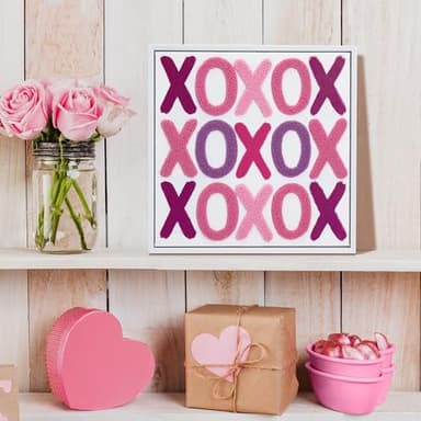 ArtbyHannah Pink Canvas Wall Decor, 3D Textured Wedding Wall Art for Unique New Home Living Room, Bedroom Decor with XOXO Embroidered (12x12 Inch) - Image 4