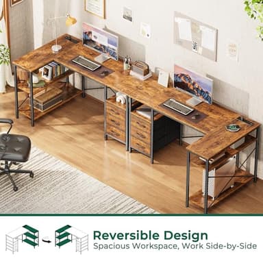 Huuger L Shaped Office Desk with Power Outlets, 47 Inch Computer Desk with 3 Drawers, Shelves, for Gaming, Corner Work, Home Office, Study, Rustic Brown - Image 4