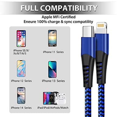 cugunu USB C to Lightning Cable 3 Pack 6FT iPhone Charger Apple MFi Certified Power Delivery Fast Charging Cord Compatible with iPhone 14/13/12/11/XS/XR/X/8 - Image 7