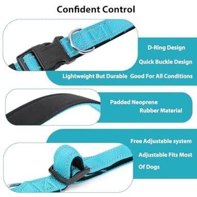 PenSeepet Reflective Dog Collar Padded with Soft Neoprene Breathable Quick Release Basic Dog Collars for Puppy Small Dogs Sky Blue - Image 4