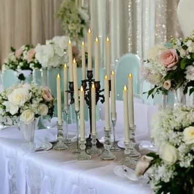 LED Flameless Taper Candles, 10.6 Inch, Set of 12, 2AA Battery Operated with Remote Control, Timer Function, Halloween, Christmas and Wedding Banquet Table Center Decoration, Ivory White (12) - Image 9