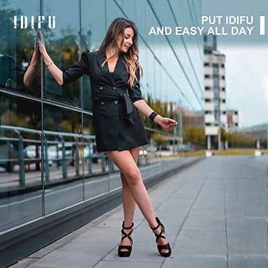 IDIFU Women's IN5 Charcy Crisscross Strappy Platform High Chunky Heels Peep Toe Pump Party Heeled Sandals(11 M US, Black Pu) - Image 4