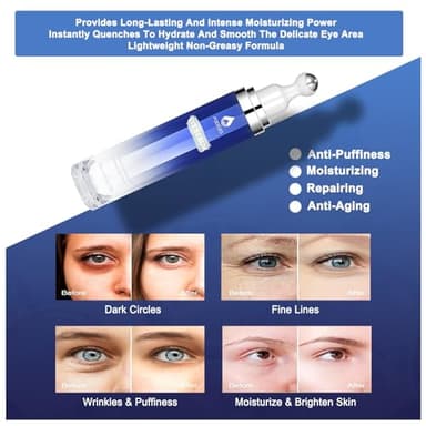 Eye Serum with 8% Caffeine 8% Retinol Hyaluronic Acid Niacinamide peptides for Puffy Bags Fine Lines Dark Circles Wrinkles, Under Eye Cream with 360° Roller Massage Ball, 0.5 fl. oz - Image 5