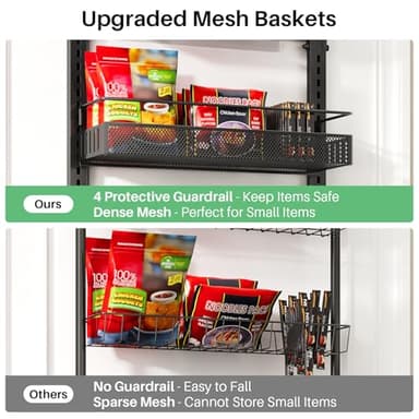 Over the Door Pantry Organizer - 8 Tier Adjustable Pantry Door Spice Organizer, Large Capacity Hanging Door Spice Rack for Kitchen Pantry Organizers and Storage (Black, 17"W x 6"D x 69"H) - Image 4