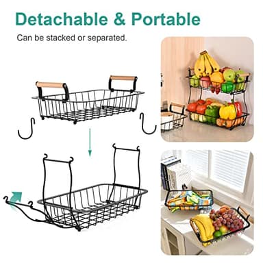 ANTOPY 2 Tier Fruit Basket with 2 Banana Hangers, Countertop Fruit Vegetable Basket Bowl for Kitchen Counter Metal Wire Fruits Storage Stand Holder Organizer for Bread Snack Veggies Produce - Image 5