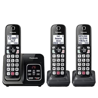 Panasonic Cordless Phone with Answering Machine, Advanced Call Block, Bilingual Caller ID and Easy to Read High-Contrast Display, Expandable System with 3 Handsets - KX-TGD833M (Metallic Black) - Image 1