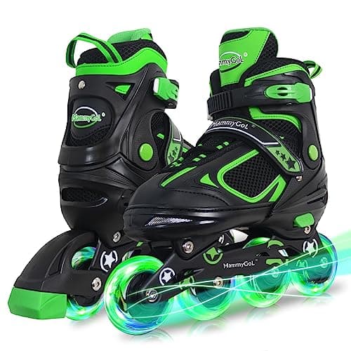 MammyGol Adjustable Inline Skates for Boys Girls Kids Youth with Light up Wheels, Green Beginner Blades Roller Skates for Boys Size 10 11 12 13 Ages 6-12 - Image 1