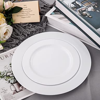FLOWERCAT 60PCS White Plastic Plates - Heavy Duty White Disposable Plates for Birthday Party/Wedding -serve for 30 guests Include 30PCS 10.25" Dinner Plates & 30PCS 7.5" Dessert Plates for Party - Image 3