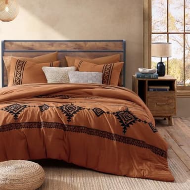 MAIREVE Burnt Orange Embroidery Comforters Set Queen Size - 7 Pieces, Farmhouse Western Bedding All Season, Bed in A Bag Queen Boho Comforter Set with Sheets, Pillowcases & Shams - Image 2