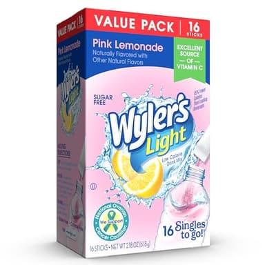 Wyler's Light Singles To Go Powder Packets, Water Drink Mix, Pink Lemonade, 16 Count, 6 Boxes (96 Single Servings) - Image 2